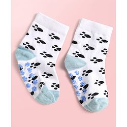 Cute Walk By Babyhug Knit Ankle Length Antibacterial Anti Skid Socks with Stripes & Paw Design Pack of 3 - Light Blue & White