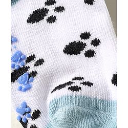Cute Walk By Babyhug Knit Ankle Length Antibacterial Anti Skid Socks with Stripes & Paw Design Pack of 3 - Light Blue & White