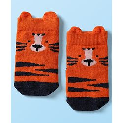 Cute Walk By Babyhug Cotton Knit Ankle Length Anti Bacterial Anti Skid Socks With Animal Print Pack Of 3 - Multi Colour