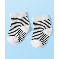 Cute Walk by Babyhug Knit Ankle Length Anti Bacterial Socks with Stripes & Football Design Pack of 5 - Navy Blue & White