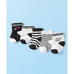 Cute Walk by Babyhug Knit Ankle Length Anti Bacterial Socks with Stripes & Football Design Pack of 5 - Navy Blue & White