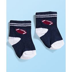 Cute Walk by Babyhug Knit Ankle Length Anti Bacterial Socks with Stripes & Football Design Pack of 5 - Navy Blue & White