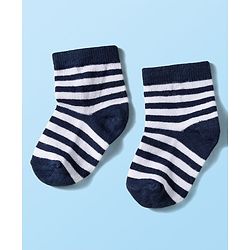 Cute Walk by Babyhug Knit Ankle Length Anti Bacterial Socks with Stripes & Football Design Pack of 5 - Navy Blue & White