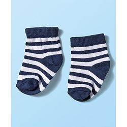 Cute Walk by Babyhug Knit Ankle Length Anti Bacterial Socks with Stripes & Football Design Pack of 5 - Navy Blue & White