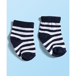 Cute Walk by Babyhug Knit Ankle Length Anti Bacterial Socks with Stripes & Football Design Pack of 5 - Navy Blue & White