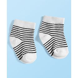 Cute Walk by Babyhug Knit Ankle Length Anti Bacterial Socks with Stripes & Football Design Pack of 5 - Navy Blue & White