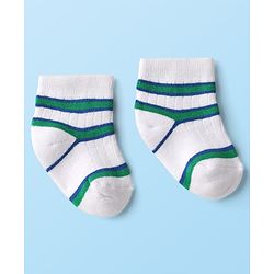 Cute Walk by Babyhug Knit Ankle Length Anti Bacterial Socks with Star Design & Stripes Pack of 3 - White