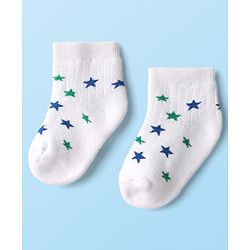 Cute Walk by Babyhug Knit Ankle Length Anti Bacterial Socks with Star Design & Stripes Pack of 3 - White