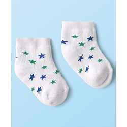 Cute Walk by Babyhug Knit Ankle Length Anti Bacterial Socks with Star Design & Stripes Pack of 3 - White