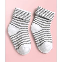 Cute Walk By Babyhug Knit Ankle Length Antibacterial Socks with Stripe Design Pack of 3 - Grey & Blue