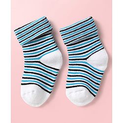 Cute Walk By Babyhug Knit Ankle Length Antibacterial Socks with Stripe Design Pack of 3 - Grey & Blue