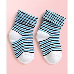 Cute Walk By Babyhug Knit Ankle Length Antibacterial Socks with Stripe Design Pack of 3 - Grey & Blue