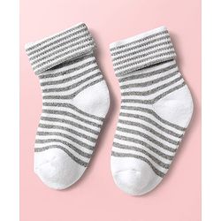 Cute Walk By Babyhug Knit Ankle Length Antibacterial Socks with Stripe Design Pack of 3 - Grey & Blue