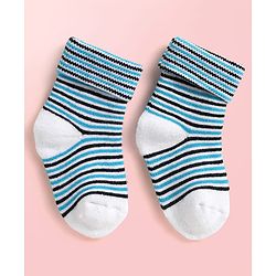 Cute Walk By Babyhug Knit Ankle Length Antibacterial Socks with Stripe Design Pack of 3 - Grey & Blue