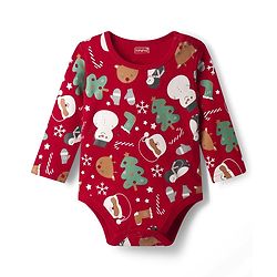 Babyhug 100% Cotton Knit Full Sleeves Christmas Printed Onesie with Leggings & Cap - Red