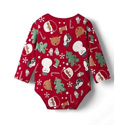 Babyhug 100% Cotton Knit Full Sleeves Christmas Printed Onesie with Leggings & Cap - Red