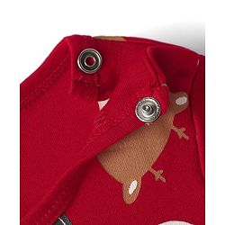 Babyhug 100% Cotton Knit Full Sleeves Christmas Printed Onesie with Leggings & Cap - Red