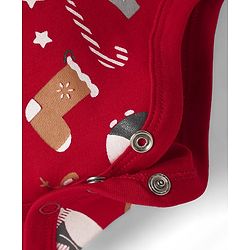 Babyhug 100% Cotton Knit Full Sleeves Christmas Printed Onesie with Leggings & Cap - Red