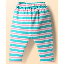 Babyhug Cotton Knit Full Length Diaper Leggings With Stripes & Unicorn Print Pack Of 3 - Light Blue & White