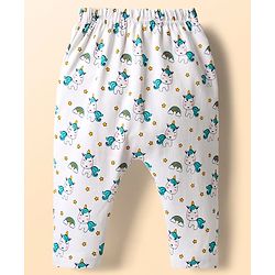 Babyhug Cotton Knit Full Length Diaper Leggings With Stripes & Unicorn Print Pack Of 3 - Light Blue & White