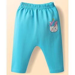 Babyhug Cotton Knit Full Length Diaper Leggings With Stripes & Unicorn Print Pack Of 3 - Light Blue & White
