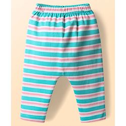 Babyhug Cotton Knit Full Length Diaper Leggings With Stripes & Unicorn Print Pack Of 3 - Light Blue & White