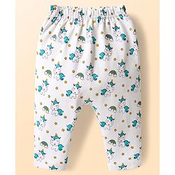 Babyhug Cotton Knit Full Length Diaper Leggings With Stripes & Unicorn Print Pack Of 3 - Light Blue & White