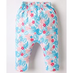 Babyhug Cotton Knit Full Length Leggings With Stripes & Floral Print Pack Of 3 - Light Blue & Dark Pink