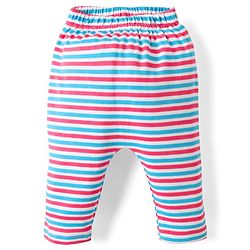 Babyhug Cotton Knit Full Length Leggings With Stripes & Floral Print Pack Of 3 - Light Blue & Dark Pink