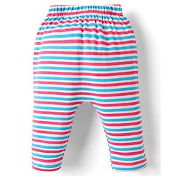 Babyhug Cotton Knit Full Length Leggings With Stripes & Floral Print Pack Of 3 - Light Blue & Dark Pink