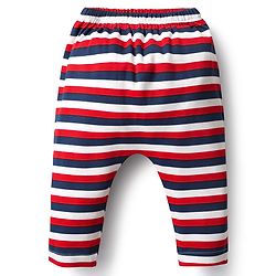 Babyhug Cotton Interlock Knit Full Length Diaper Leggings with Space Theme Print & Stripe Design Pack of 3 - Red & Blue
