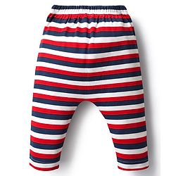 Babyhug Cotton Interlock Knit Full Length Diaper Leggings with Space Theme Print & Stripe Design Pack of 3 - Red & Blue