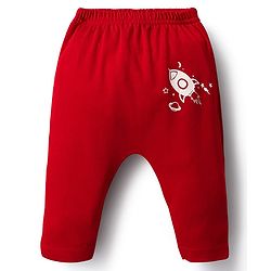 Babyhug Cotton Interlock Knit Full Length Diaper Leggings with Space Theme Print & Stripe Design Pack of 3 - Red & Blue