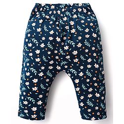 Babyhug Cotton Interlock Knit Full Length Diaper Leggings with Heart Floral & Fox Print Pack of 3 - Navy Blue Light Blue & Yellow