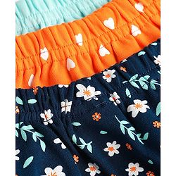 Babyhug Cotton Interlock Knit Full Length Diaper Leggings with Heart Floral & Fox Print Pack of 3 - Navy Blue Light Blue & Yellow