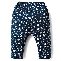 Babyhug Cotton Interlock Knit Full Length Diaper Leggings with Heart Floral & Fox Print Pack of 3 - Navy Blue Light Blue & Yellow