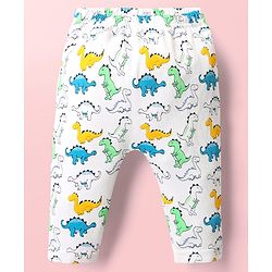 Babyhug Cotton Interlock Knit Full Length Diaper Leggings with Stripe Design & Dino Print Pack of 3 - White Yellow & Blue