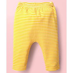 Babyhug Cotton Interlock Knit Full Length Diaper Leggings with Stripe Design & Dino Print Pack of 3 - White Yellow & Blue