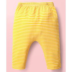 Babyhug Cotton Interlock Knit Full Length Diaper Leggings with Stripe Design & Dino Print Pack of 3 - White Yellow & Blue