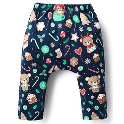 Babyhug Cotton Interlock Knit Full Length Diaper Leggings with Christmas Theme Print Pack of 3 - Red Light Blue & Navy Blue