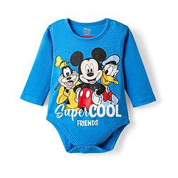 Babyhug Disney Interlock Knit Full Sleeves Onesies with Mickey Mouse Graphics Pack of 3 - White Blue & Green