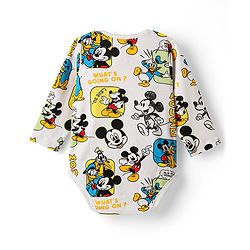 Babyhug Disney Interlock Knit Full Sleeves Onesies with Mickey Mouse Graphics Pack of 3 - White Blue & Green
