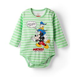 Babyhug Disney Interlock Knit Full Sleeves Onesies with Mickey Mouse Graphics Pack of 3 - White Blue & Green
