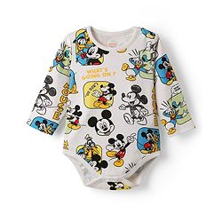 Babyhug Disney Interlock Knit Full Sleeves Onesies with Mickey Mouse Graphics Pack of 3 - White Blue & Green