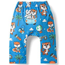 Babyhug Cotton Knit Full Length Diaper Leggings With Stripes & Animal Print Pack Of 3 - Orange Blue & Light Blue