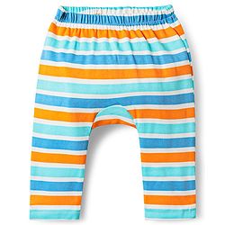 Babyhug Cotton Knit Full Length Diaper Leggings With Stripes & Animal Print Pack Of 3 - Orange Blue & Light Blue