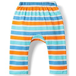 Babyhug Cotton Knit Full Length Diaper Leggings With Stripes & Animal Print Pack Of 3 - Orange Blue & Light Blue