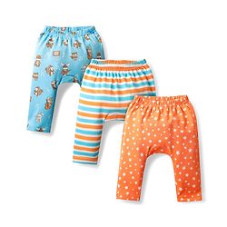 Babyhug Cotton Knit Full Length Diaper Leggings Dino Print Pack of 3 -Multicolour