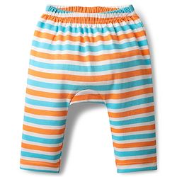 Babyhug Interlock Knit Full Length Diaper Leggings With Stripes Animals & Stars Print Pack Of 3 - Orange Light blue & White