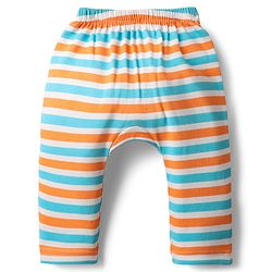Babyhug Interlock Knit Full Length Diaper Leggings With Stripes Animals & Stars Print Pack Of 3 - Orange Light blue & White